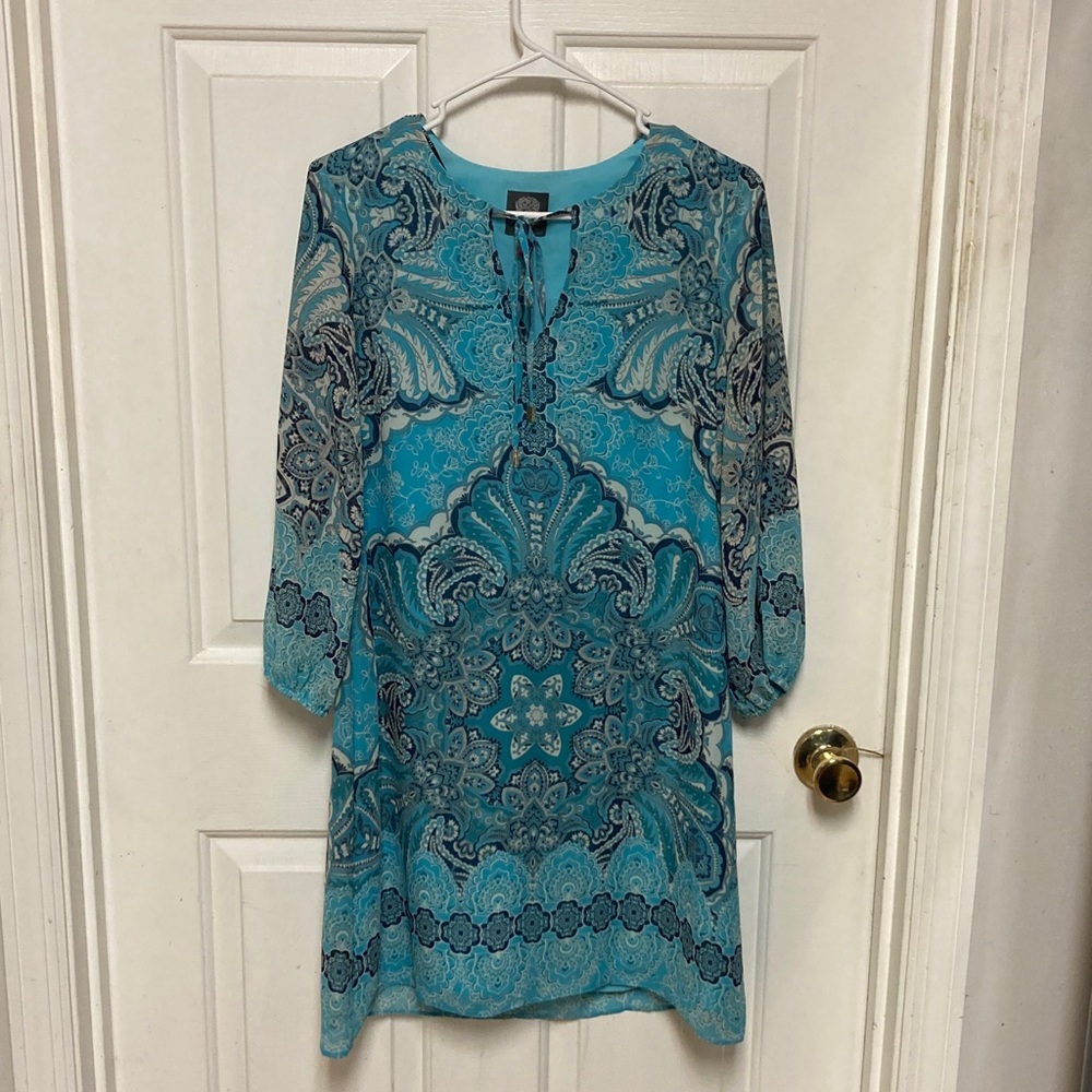 Vince Camuto Teal sheer sleeve dress